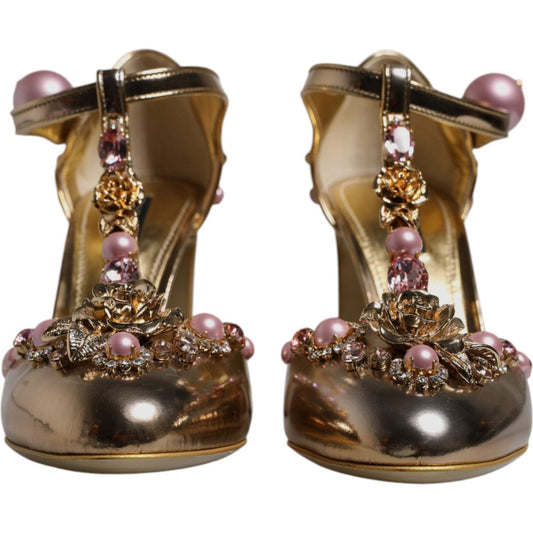 Dolce & Gabbana Gold Embellished Vally Heels Sandals Shoes