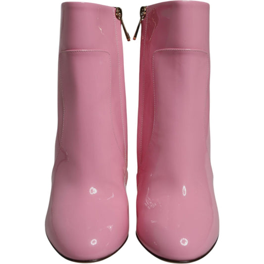 Dolce & Gabbana Pink Patent Leather Heel Mid Calf Boots Shoes
