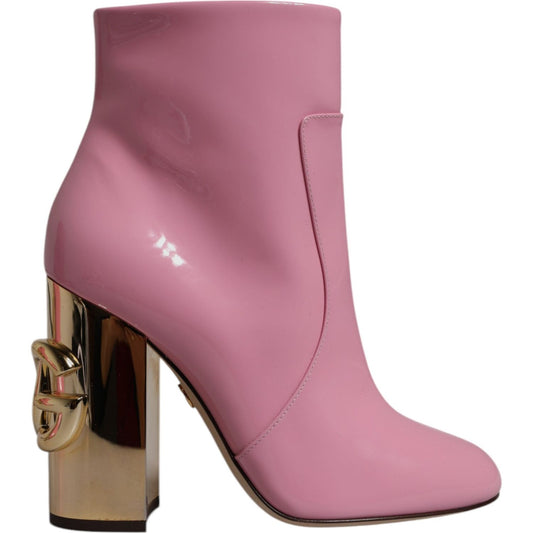 Dolce & Gabbana Pink Patent Leather Heel Mid Calf Boots Shoes