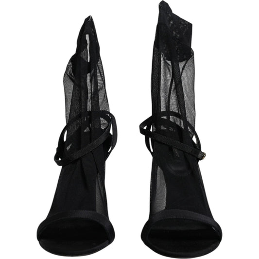 Dolce & Gabbana Black Tulle Stretch Heels Sandals Shoes