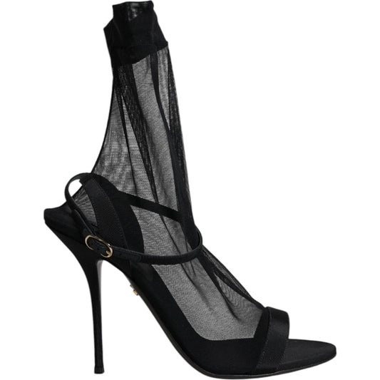 Dolce & Gabbana Black Tulle Stretch Heels Sandals Shoes