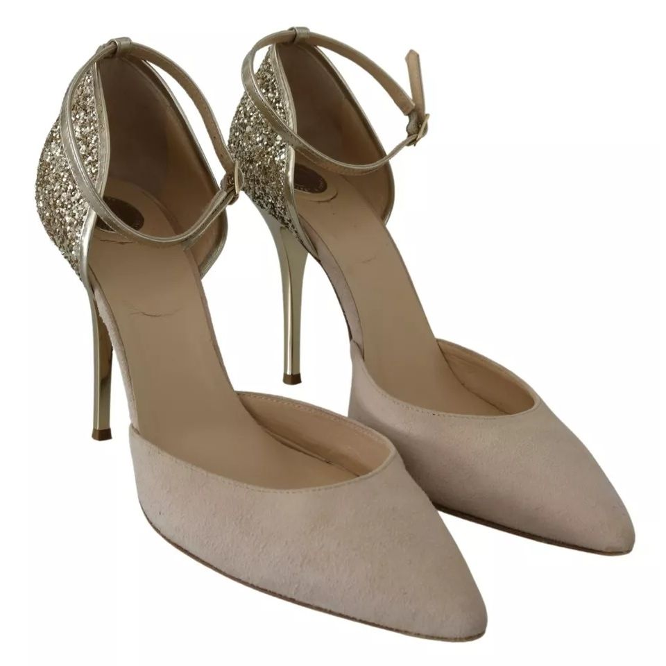 Elisabetta Franchi Beige Linen Ankle Strap High Heels Shoes
