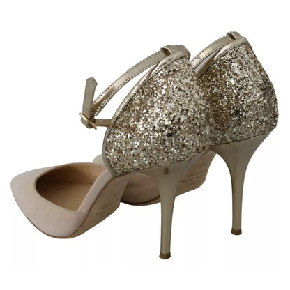 Elisabetta Franchi Beige Linen Ankle Strap High Heels Shoes