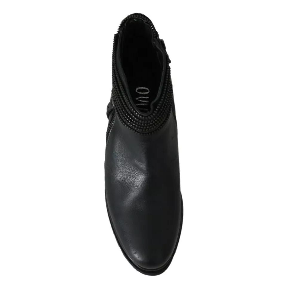 Ovyé Black Leather Zipper Ankle Boots Shoes
