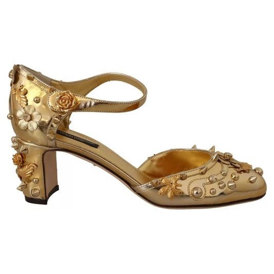 Dolce & Gabbana Gold Studs Vally Slingback Sandals Shoes 1728,67345645728,Dolce & Gabbana,EU38/US7.5,Gold,Material: 100% Leather,Preowned / Defect,Sandals - Women - Shoes,Shoes,Women,Women - Shoes Dolce & Gabbana LA8997-38