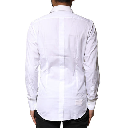 Dolce & Gabbana White GOLD Cotton Long Sleeves Men Dress Shirt