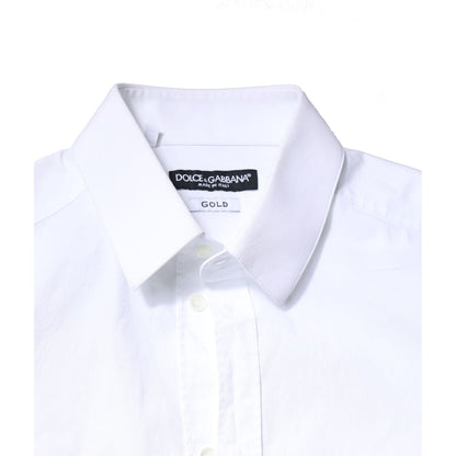 Dolce & Gabbana White GOLD Cotton Long Sleeves Dress Shirt