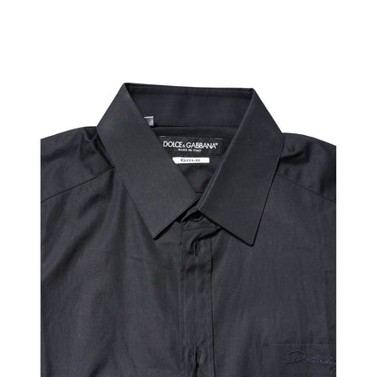 Dolce & Gabbana Dark Blue GOLD Cotton Long Sleeves Dress Shirt