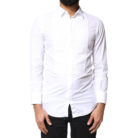 Dolce & Gabbana White GOLD Cotton Poplin Bib Men Dress Shirt