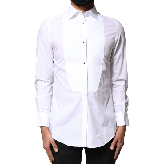 Dolce & Gabbana White Cotton Poplin Bib Formal Dress Shirt