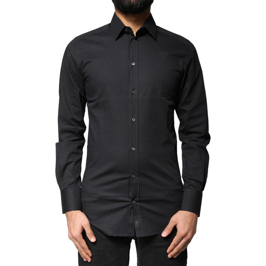 Dolce & Gabbana Black Cotton GOLD Long Sleeves Dress Shirt