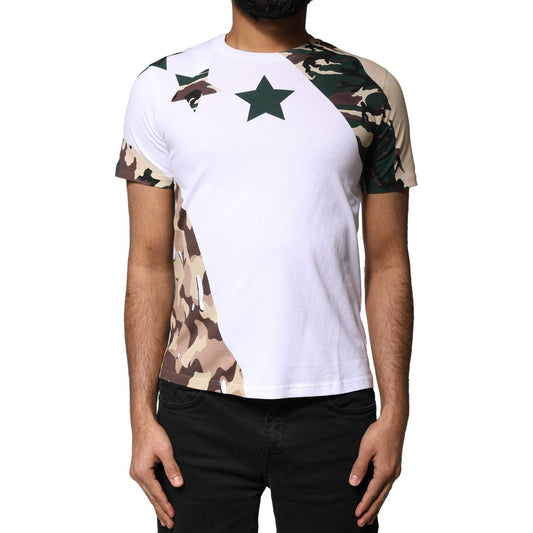 Dolce & Gabbana White Camouflage Stars Crew Neck T-shirt