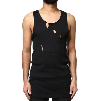 Dolce & Gabbana Black Cotton Rip Style Sleeveless Men Tank T-shirt