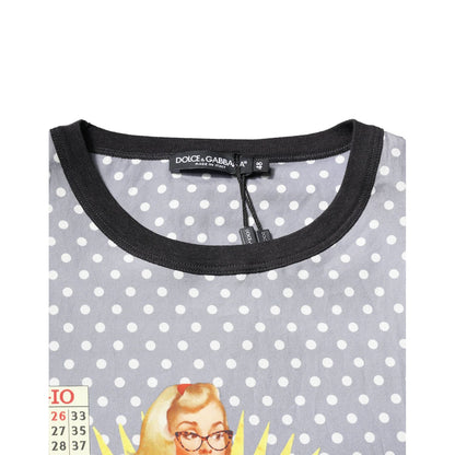 Dolce & Gabbana Gray Polka Dot Pin-Up Print Crew Neck T-shirt