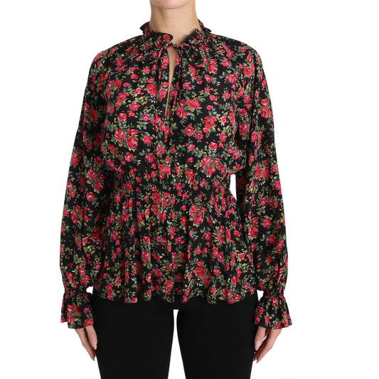 Dolce & Gabbana Elegant Black Floral Silk Shirt Dolce & Gabbana Rosy Brown