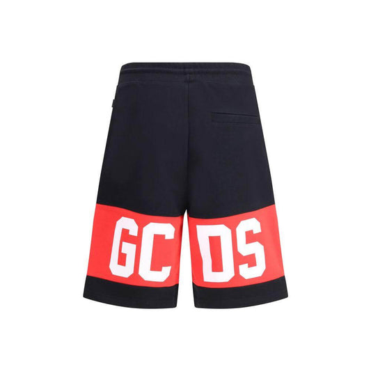 GCDS cotton tracksuit shorts with adjustable waistband, side welt pockets, and contrasting monogram bands. Ideal for a sporty look.