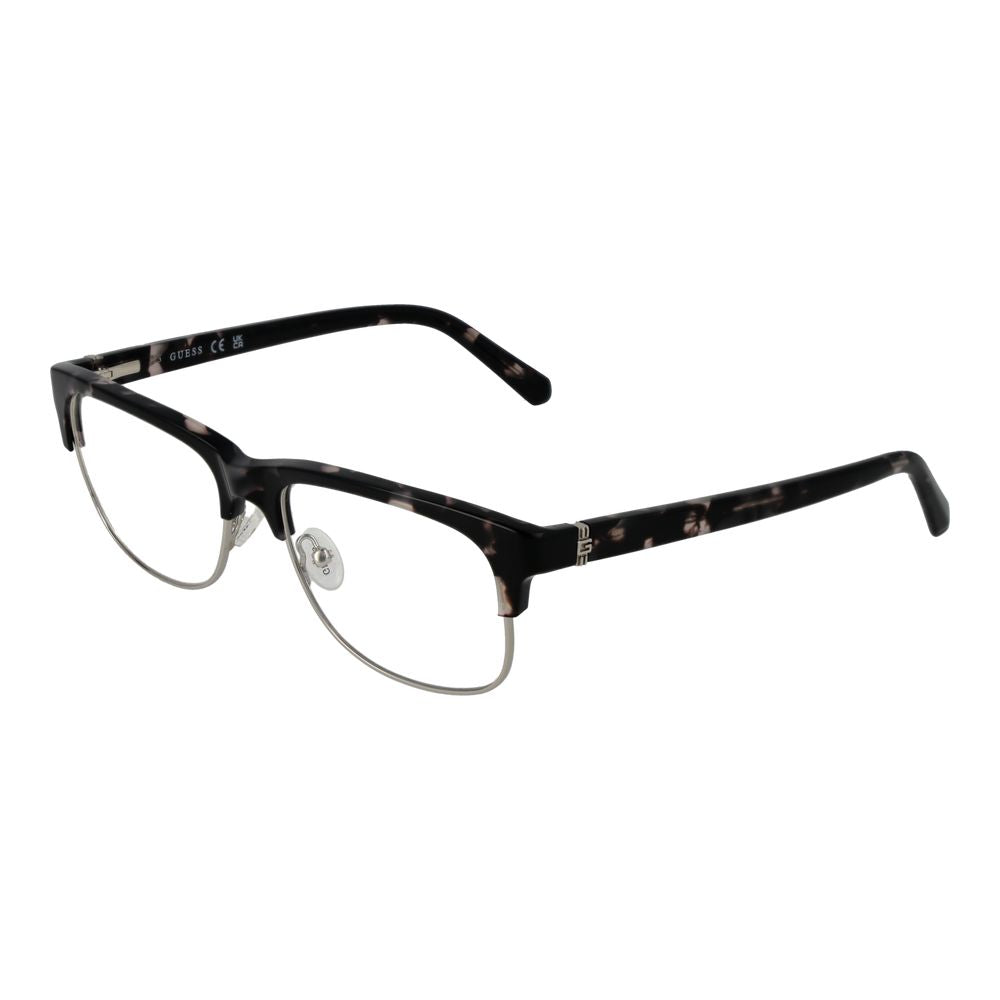Guess Gray Women Glasses Frame, full-rim browline style with metal and plastic material, demo lenses, size 55-17-145.