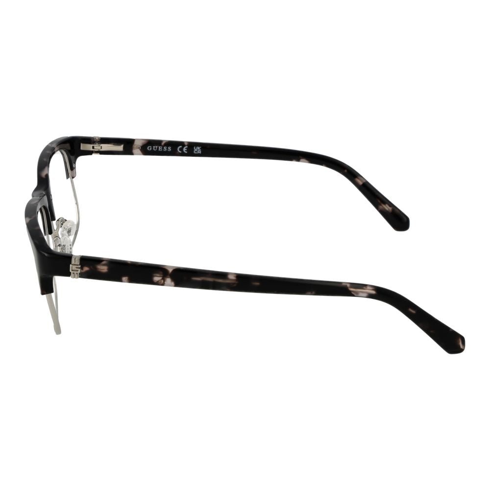 Side view of Guess Gray Women Glasses Frame with full-rim style, metal and plastic material.