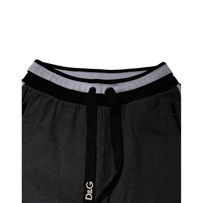 Dolce & Gabbana Black Gray Cotton Layered Men Sweatpants Pants