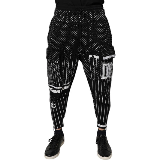 Dolce & Gabbana Black Polka Dot Stripes Cargo Jogger Sweatpants Pants