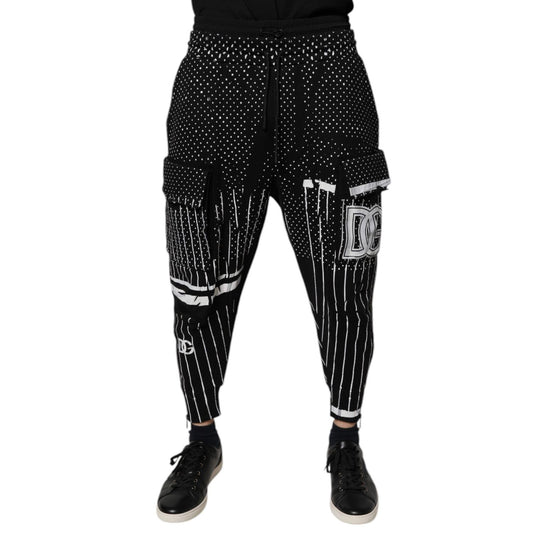 Dolce & Gabbana Black Polka Dot Stripes Cargo Jogger Sweatpants Pants