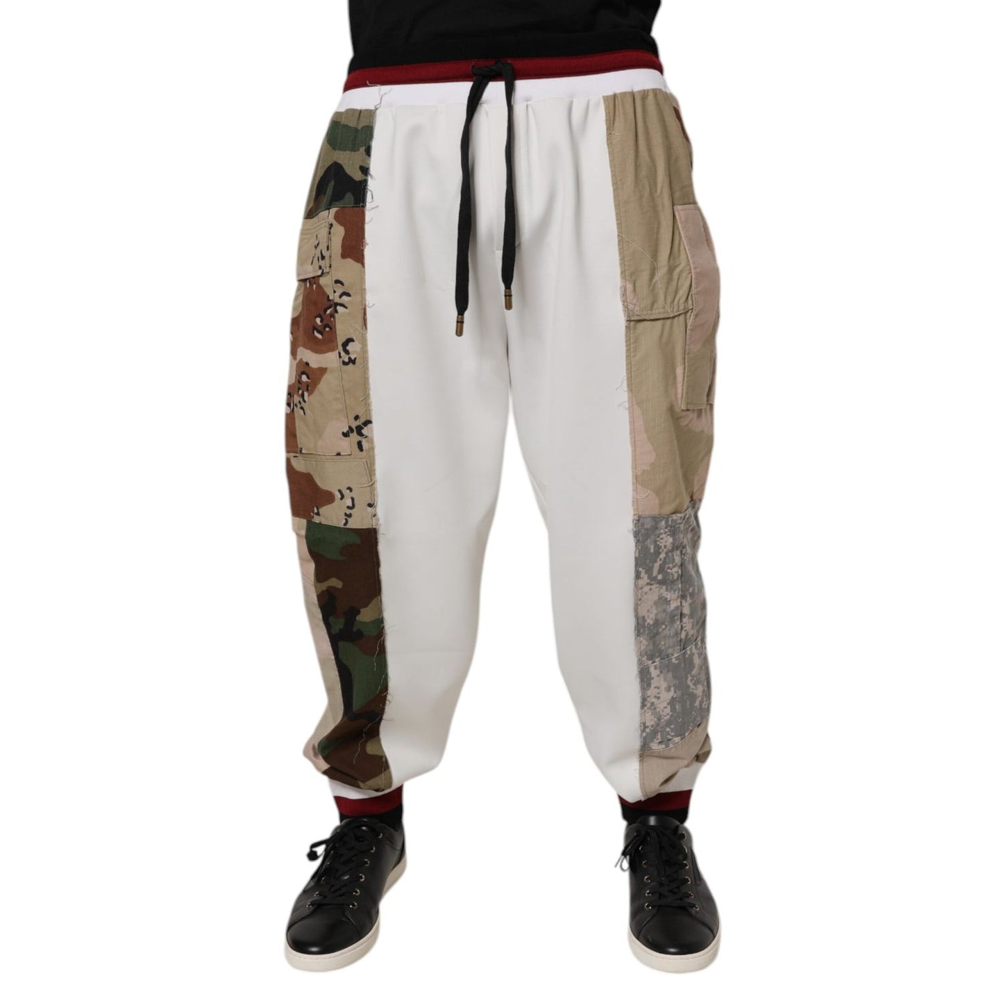 Dolce & Gabbana White Camouflage Patchwork Sweatpants Pants