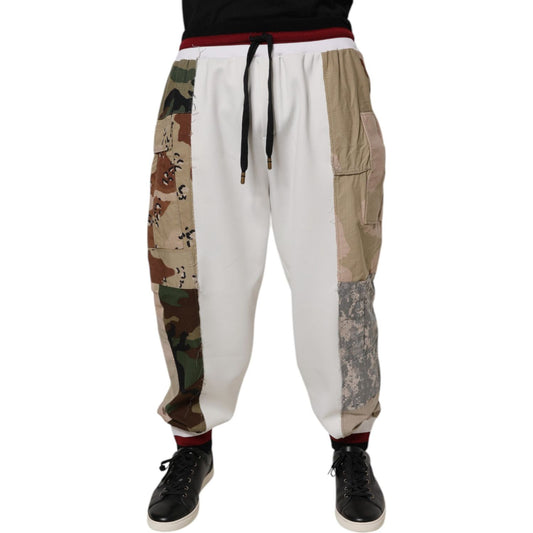 Dolce & Gabbana White Camouflage Patchwork Sweatpants Pants