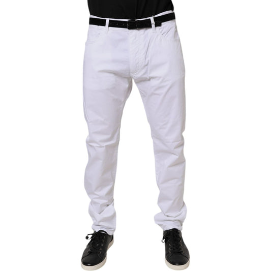 Dolce & Gabbana White Cotton Stretch Skinny Dress Formal Pants