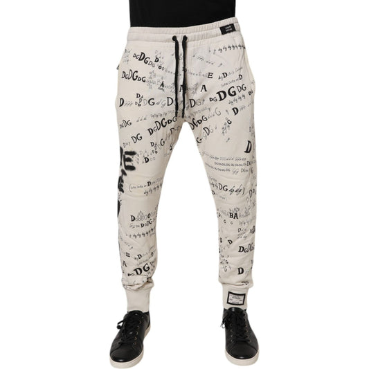 Dolce & Gabbana White Logo Print Men Skinny Sweatpants Pants