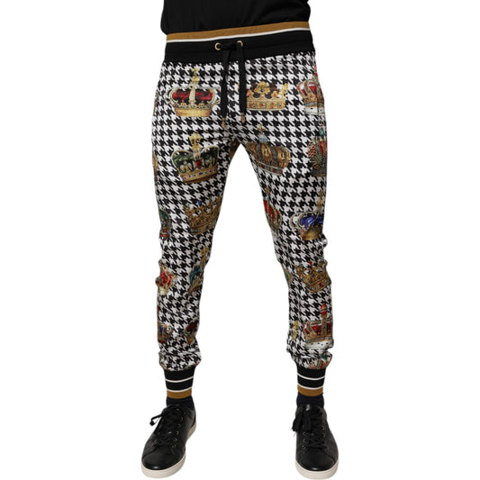 Dolce & Gabbana Multicolor Houndstooth Crown Men Sweatpants Pants