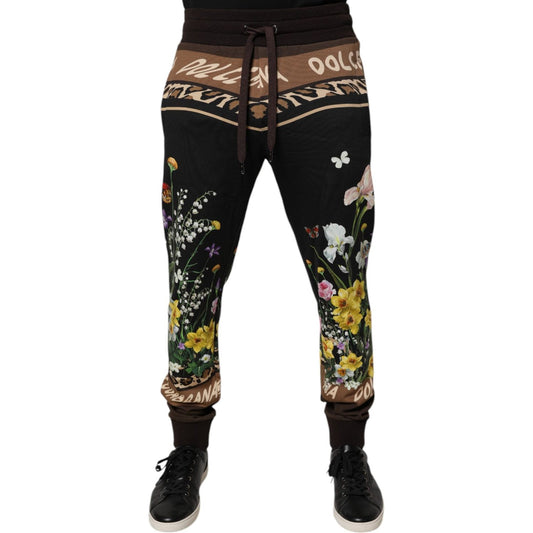 Dolce & Gabbana Black Floral Cotton Jogger Sweatpants Pants