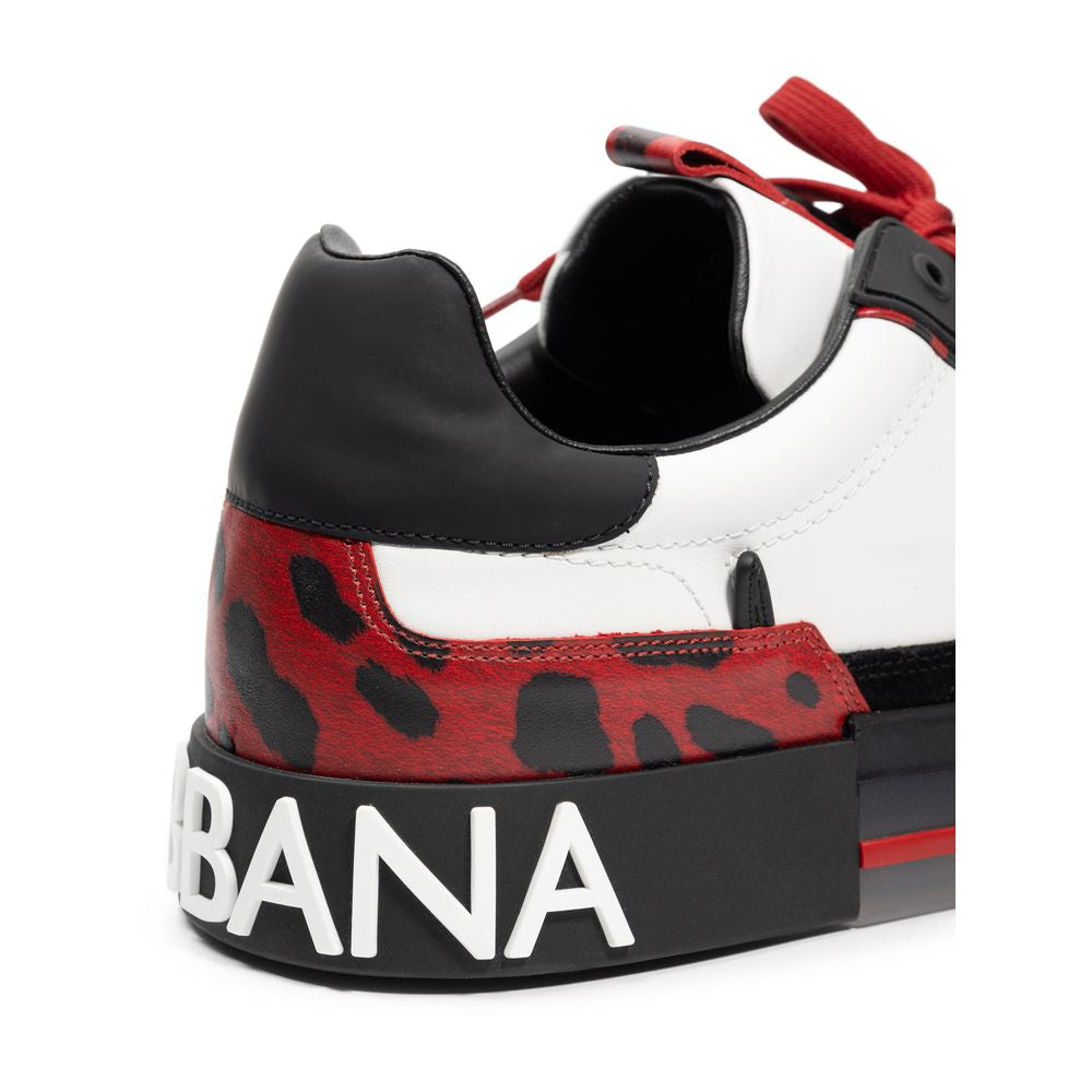 Dolce & Gabbana Black And White Leather Low Top Sneakers