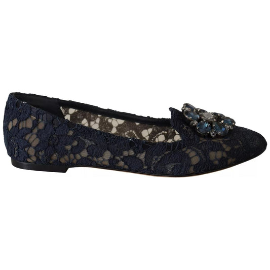 Dolce & Gabbana Blue Crystal Loafer Lace Ballet Flats Shoes 1728,67345645728,Blue,Dolce & Gabbana,EU37/US7,Flat Shoes - Women - Shoes,Material: 39% Cotton 5% Nylon 56% Viscose,Preowned / Defect,Shoes,Women,Women - Shoes Dolce & Gabbana LA9343-37
