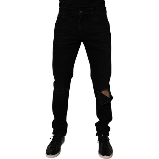 Dolce & Gabbana Black Cotton Tattered Skinny Men Denim Jeans 1728,67345645728,Black,Clothing,Dolce & Gabbana,IT52 | XL,Jeans & Pants - Men - Clothing,Material: 98% Cotton 2% Elastane,Men,Men - Clothing,New with tags Dolce & Gabbana PAN75061-52