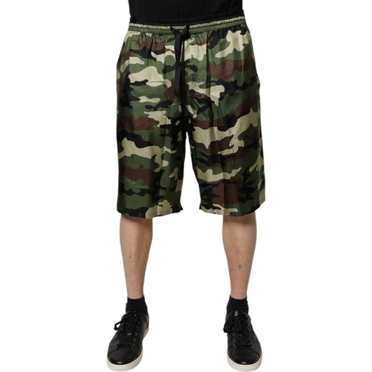 Dolce & Gabbana Multicolor Camouflage Silk Mid Waist Bermuda Shorts 1728,67345645728,Clothing,Dolce & Gabbana,IT48 | M,Material: 100% Silk,Men,Men - Clothing,Multicolor,Preowned / Defect,Shorts - Men - Clothing Dolce & Gabbana PAN75720-48