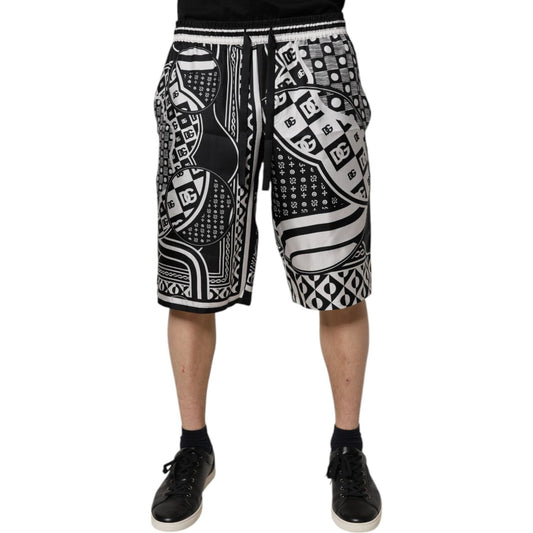 Dolce & Gabbana Black White Bandana Silk Men Bermuda Shorts