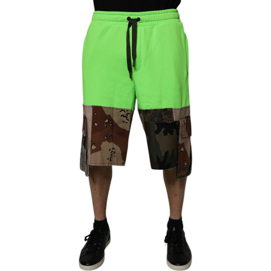 Dolce & Gabbana Green Patchwork Cargo Bermuda Shorts