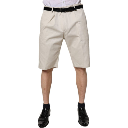 Dolce & Gabbana Beige Cotton Stretch Mid Waist Bermuda Shorts