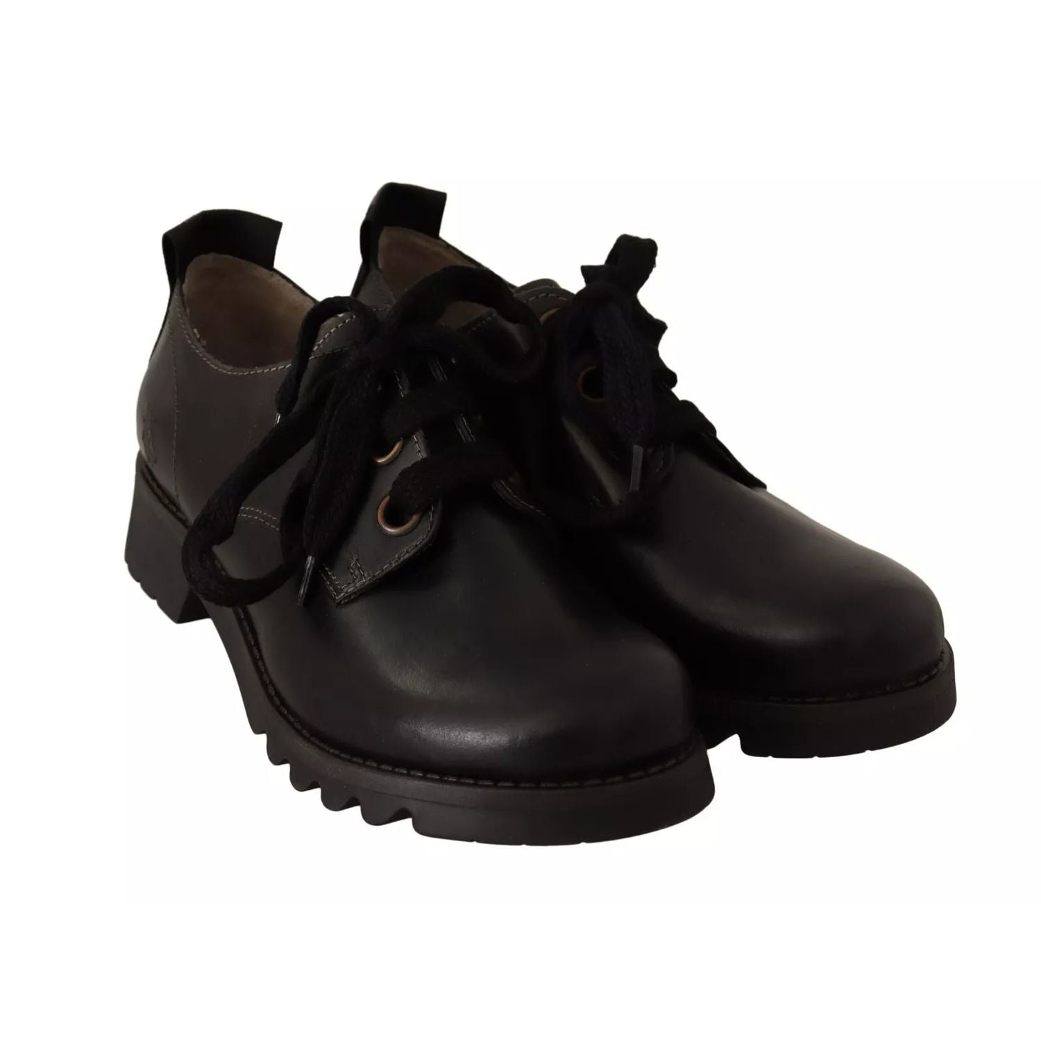 FLY LONDON Black Leather Low Top Lace Up Women Oxford Shoes