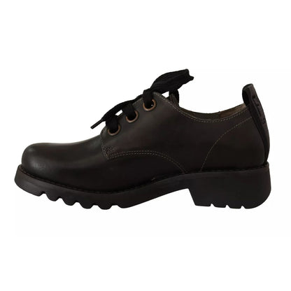 FLY LONDON Black Leather Low Top Lace Up Women Oxford Shoes