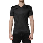 Dolce & Gabbana Dark Gray Silk V-neck Short Sleeves T-shirt TSH84664-46
