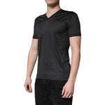Dolce & Gabbana Dark Gray Silk V-neck Short Sleeves T-shirt TSH84664-46