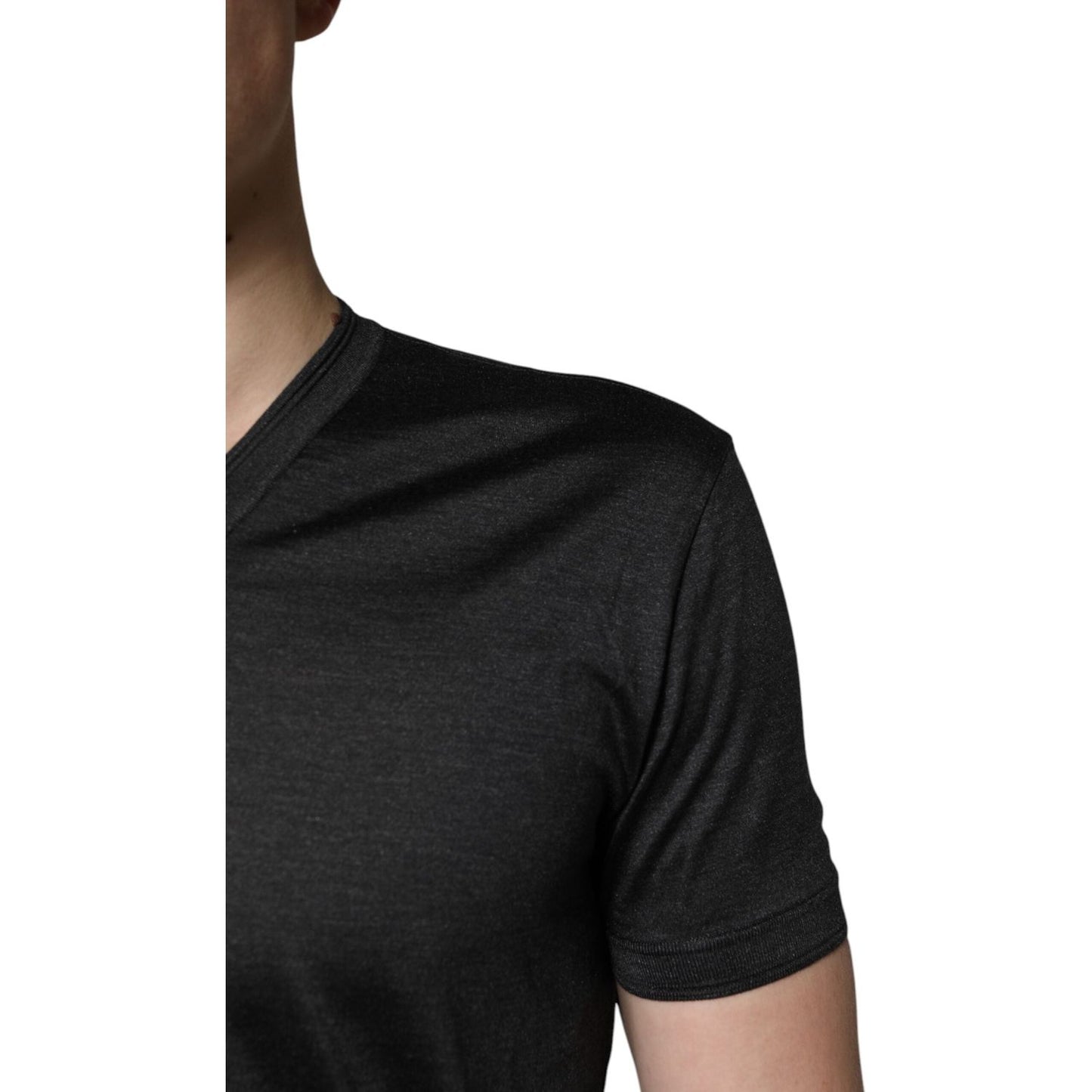 Dolce & Gabbana Dark Gray Silk V-neck Short Sleeves T-shirt TSH84664-46