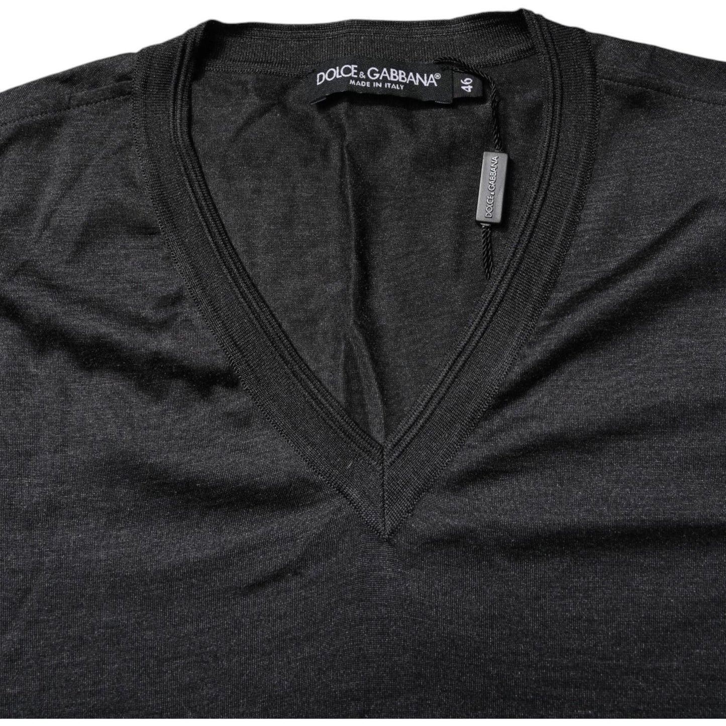 Dolce & Gabbana Dark Gray Silk V-neck Short Sleeves T-shirt TSH84664-46