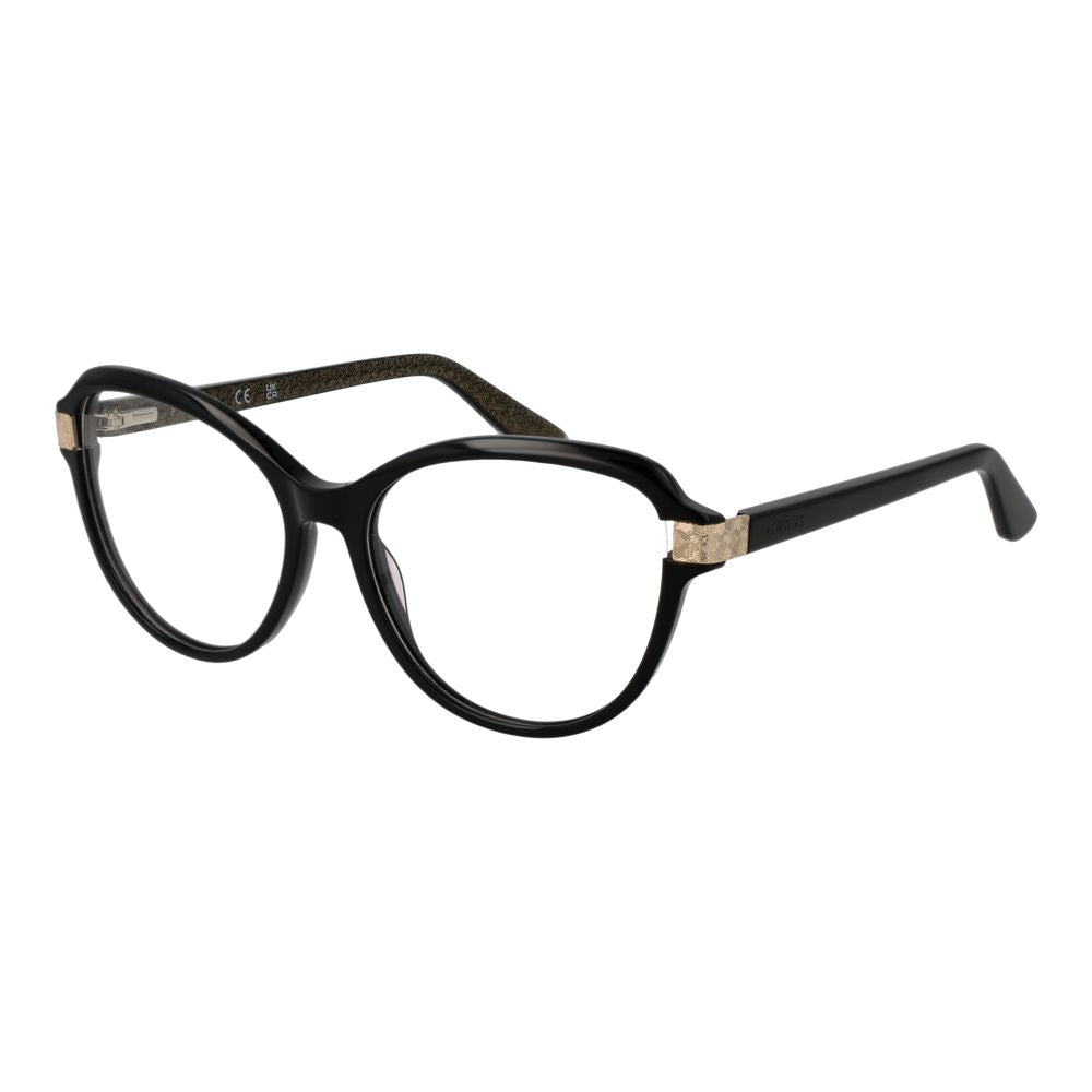 Guess Black Women Glasses Frame, cat eye style in black acetate with demo lenses, full-rim design.