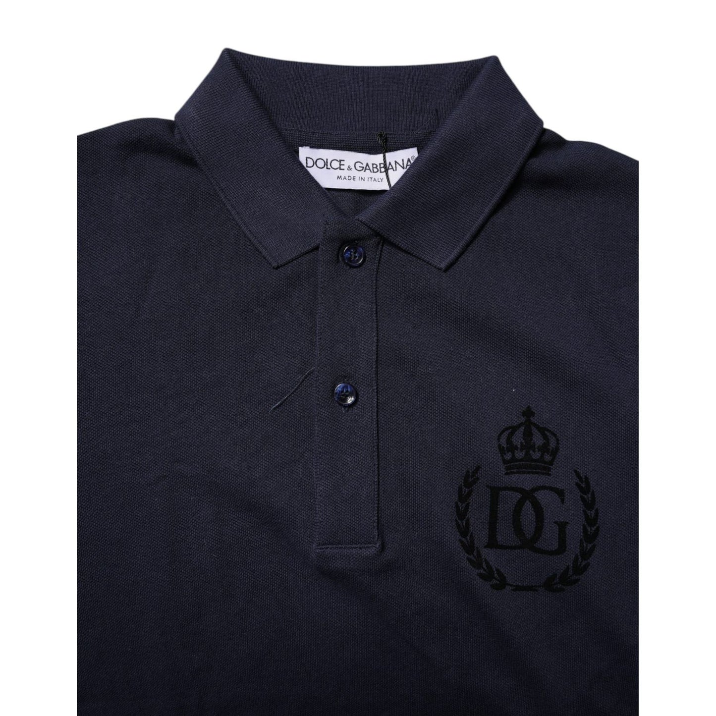 Dolce & Gabbana Dark Blue Cotton Crown Collared Polo T-shirt