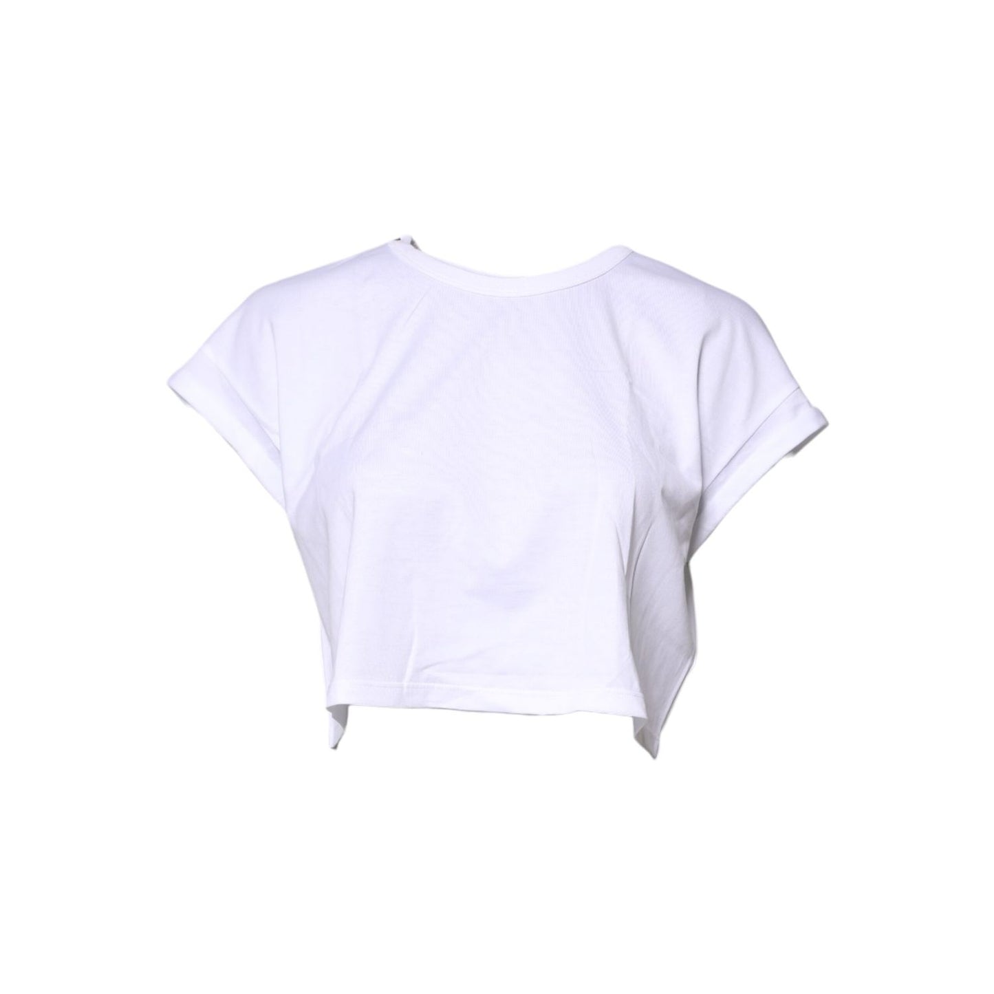 Dolce & Gabbana White Cotton Crew Neck Cropped T-shirt Top