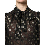 Dolce & Gabbana Black Sheer Tied Neck Polka Dots Blouse Top TSH90241-36