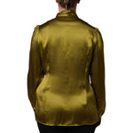 Dolce & Gabbana Olive Green Ascot Collar Long Sleeve Blouse Top