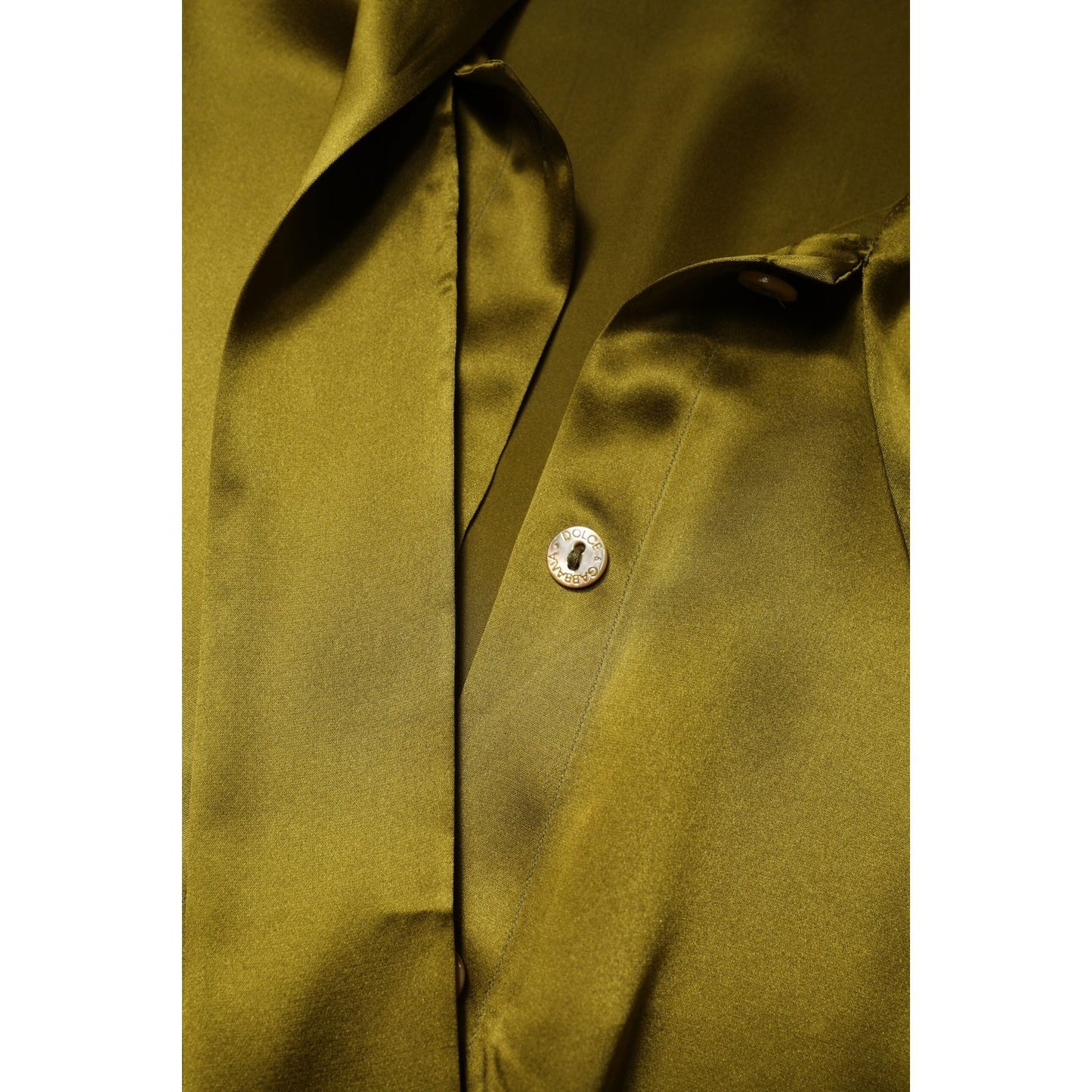 Dolce & Gabbana Olive Green Ascot Collar Long Sleeve Blouse Top